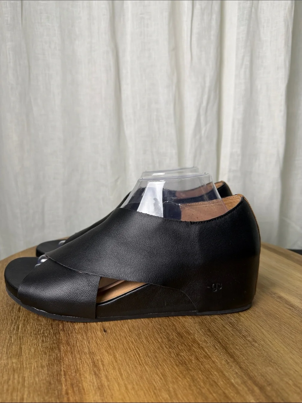 gentle souls Black Leather Open-Toe Wedge Sandals